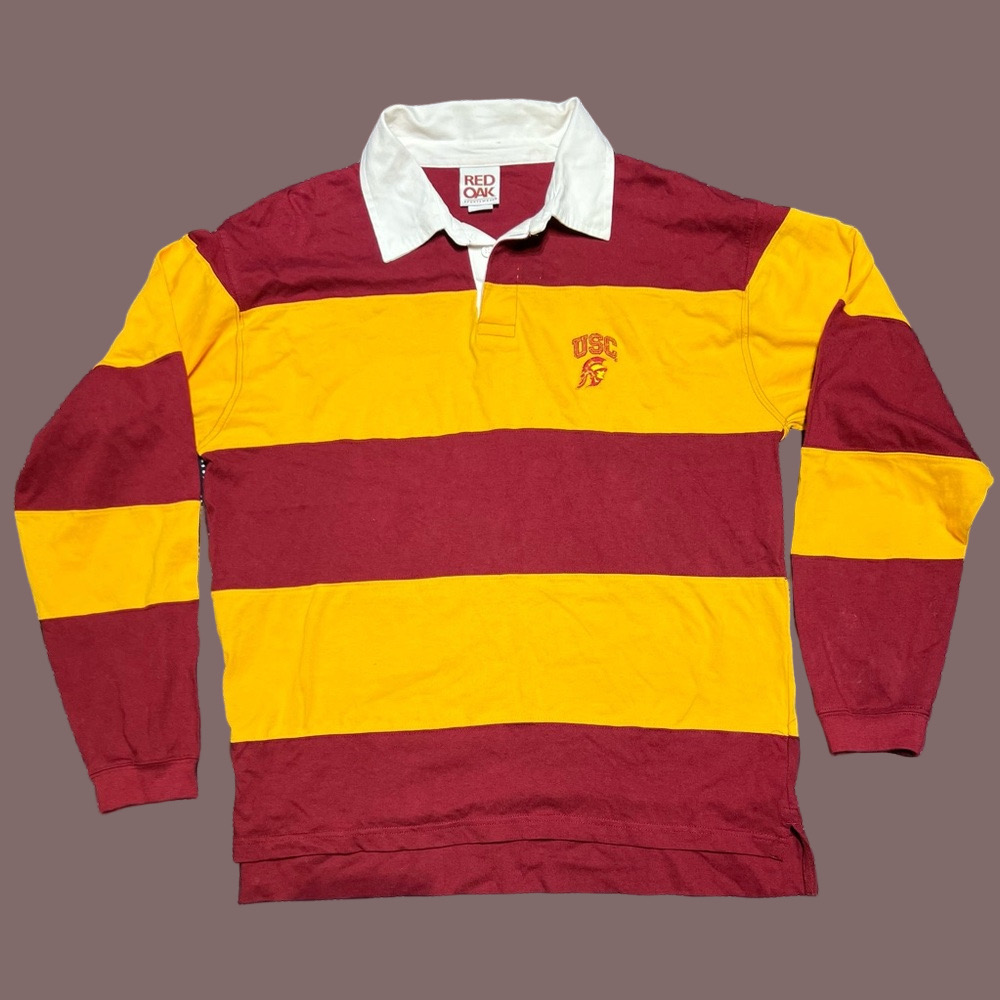 USC Trojans Red Oak Classic Striped Rugby Shirt